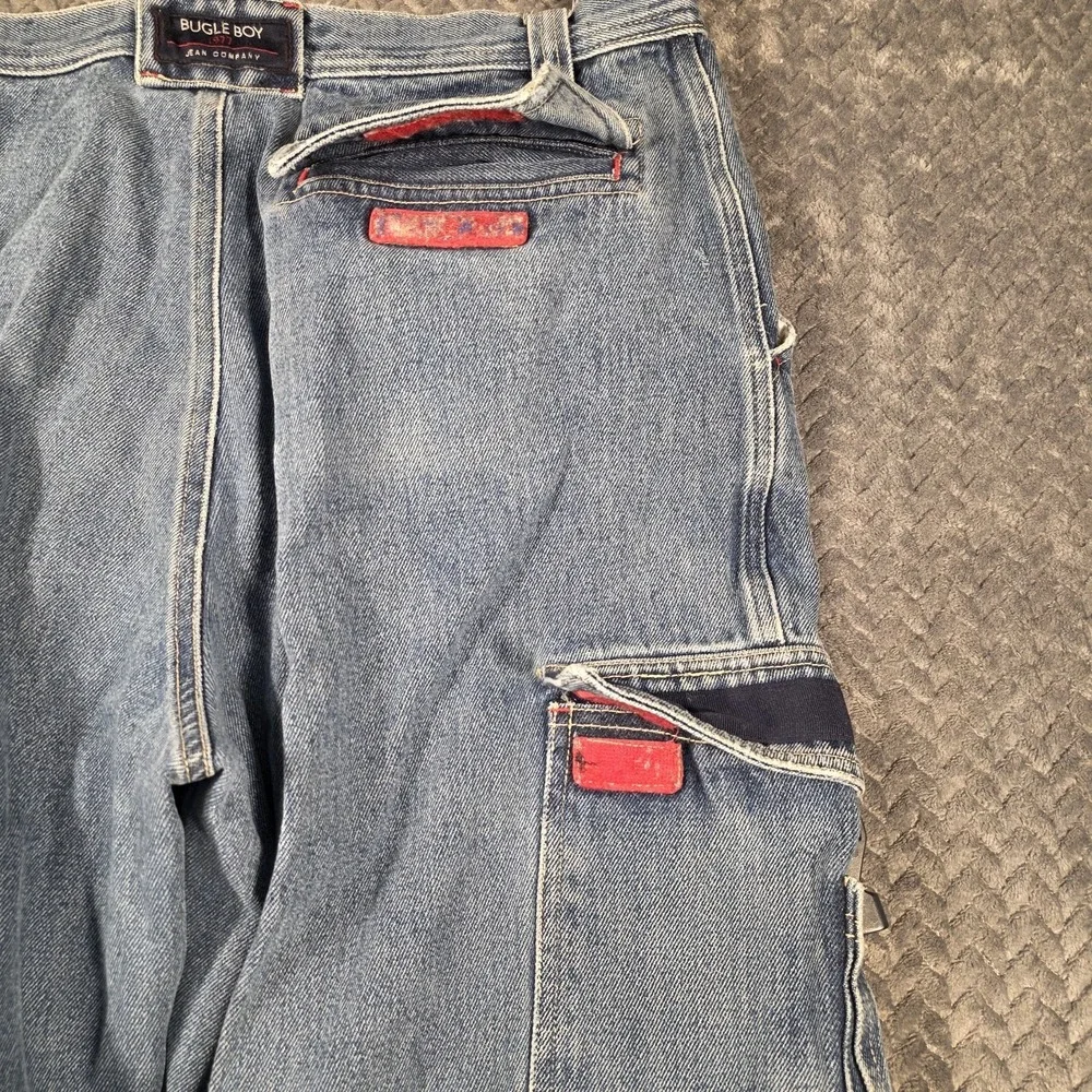 Vintage Bugle Boy Convertible Cargo Jeans Mens 32x28 Baggy Y2K Distressed Skater